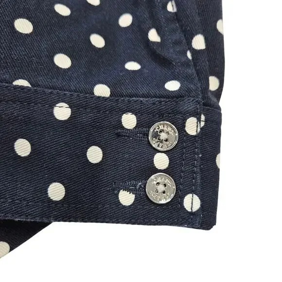 Chaps Ralph Lauren Navy Polka Dot Denim Blazer Jacket Medium Classic Preppy - Picture 2 of 11